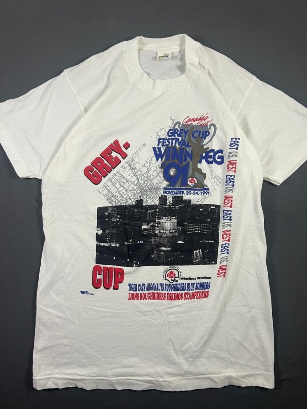 Vtg 1991 Winnipeg Grey Cup Festival Shirt Size Large Blue Bombers Single Stitch